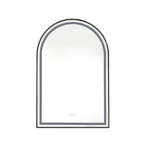 26 in. W x 39 in. H Small Arched Black Framed LED Wall Bathroom Vanity Mirror in Bronze