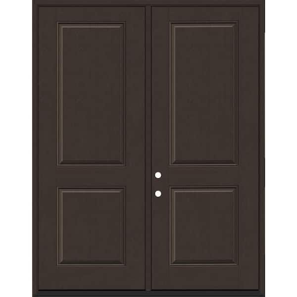 Regency 72 in. x 96 in. 2P Squaretop LHIS Hickory Stain Fiberglass Double Prehung Front Door with 6-9/16 Jamb
