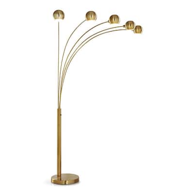Orbs 84 in. Antique Brass Finish 5-Light Dimmable Arch Floor Lamp