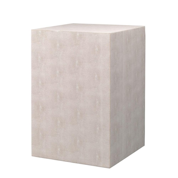 Benjara 14 in. Beige Square Wood End Table with Faux Shagreen Accent