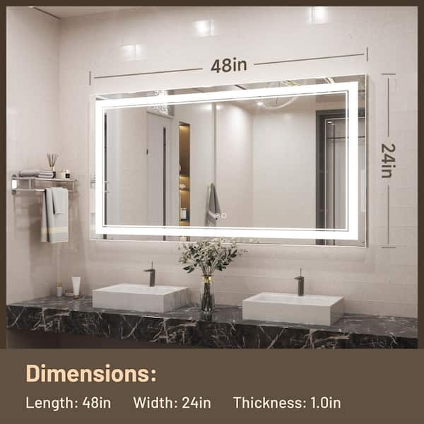 Keonjinn 48 x 24 inch LED Bathroom Mirror, Modern Rectangle LED