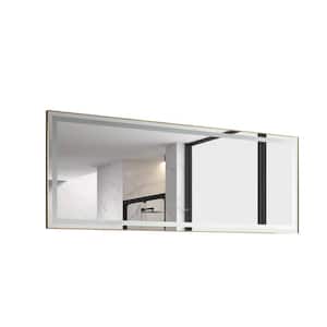 96 in. W x 36 in. H Large Rectangular Aluminium Framed Dimmable Anti-Fog Wall Bathroom Vanity Mirror in Gold