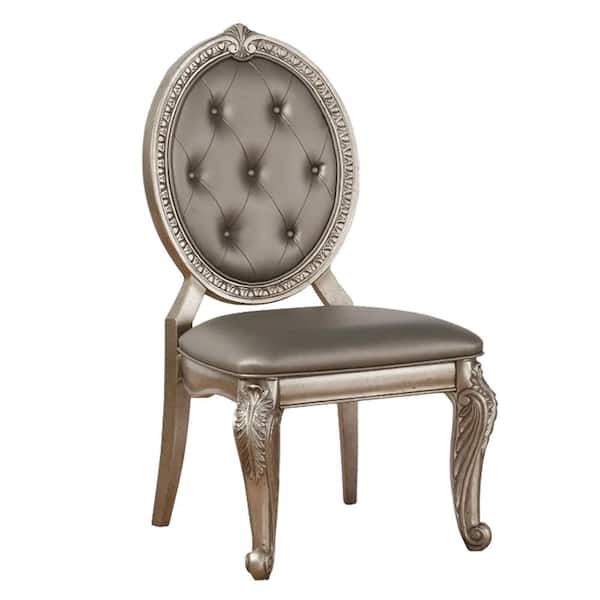 Faux Leather Upholstered Wooden Side Chair With Carved Details, Gray And  Gold, Set Of Two By Benzara - Gray and Gold – Modish Store