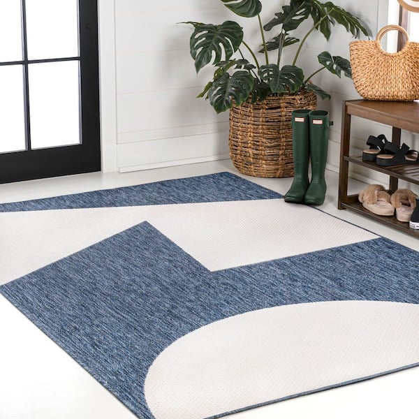 Lucian Modern Geometric Abstract 2-Tone Navy/Cream 3 ft. x 5 ft. Indoor/Outdoor Area Rug
