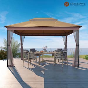 10 ft. x 12 ft. Outdoor Steel Frame Patio Gazebo Pavilion Canopy Tent Shelter with Double Arc top, Curtain for Garden