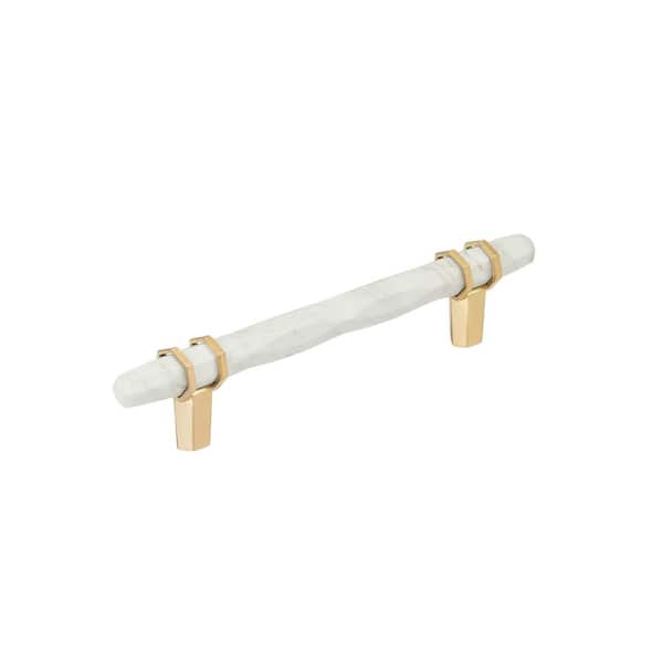Carrione 5-1/16 in. (128mm) Center-to-Center Marble White/Champagne Bronze Bar Cabinet Pull