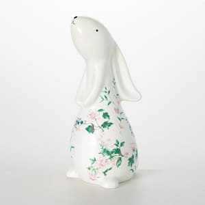 16 in. Peacock And Floral Bunny Figure, Ceramic