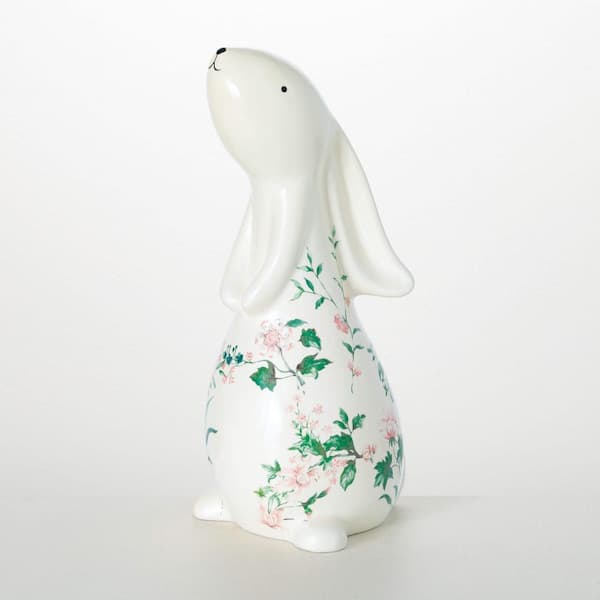 SULLIVANS 16 in. Peacock And Floral Bunny Figure, Ceramic