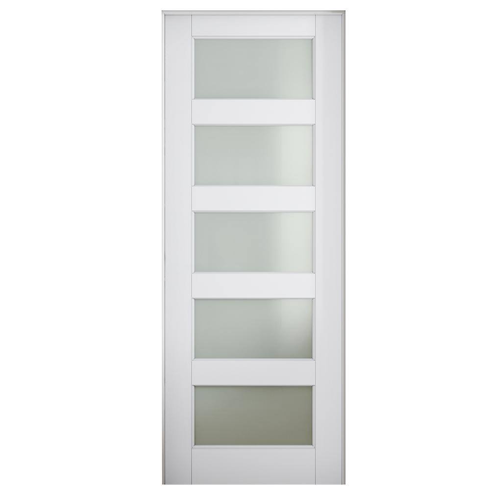 28 in. x 80 in. White 5-Lite Frosted Glass MDF Prehung Door