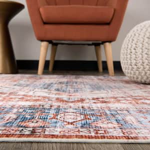 Multi 5 ft. x 7 ft. Transitional Distressed Machine Washable Area Rug