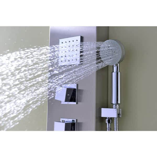 Niagara 64 in. 2-Jetted Full Body Shower Panel with Heavy Rain Shower and Spray Wand in Brushed Stainless Steel