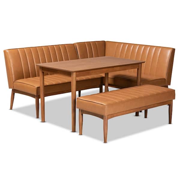 Baxton Studio Daymond 4-Piece Tan and Walnut Brown Dining Nook Set
