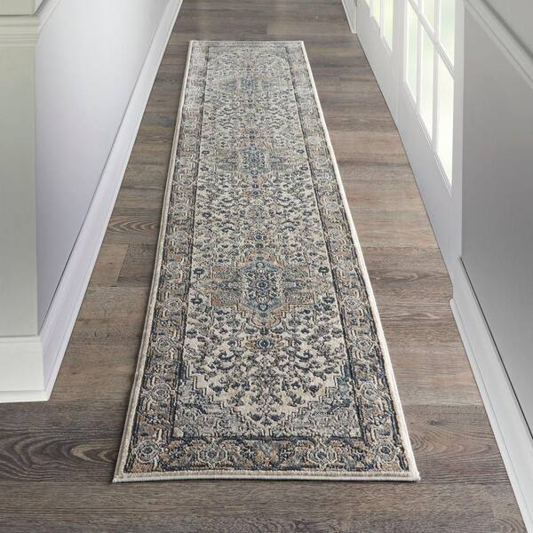 Concerto Ivory/Grey 2 ft. x 12 ft. Kitchen Runner Area Rug Center medallion Traditional