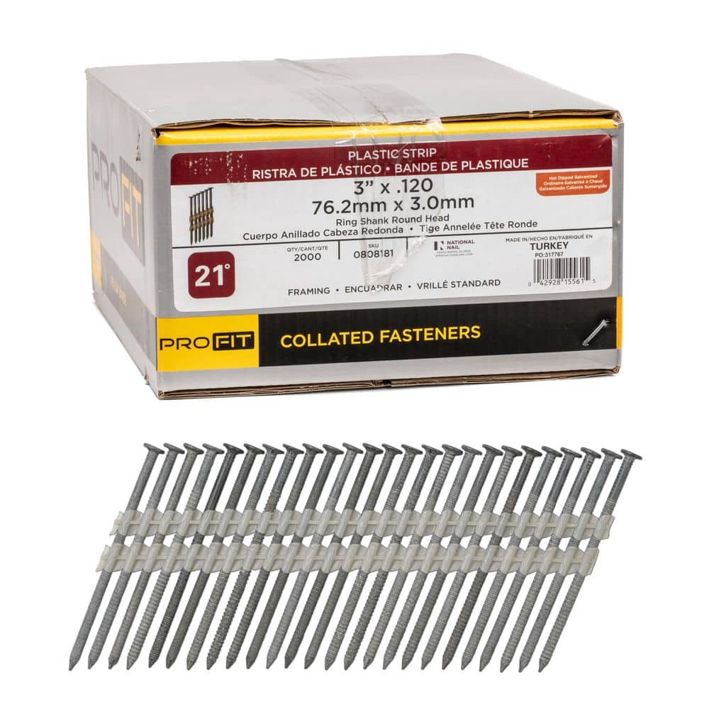 3 in. x 0.120 21-Degree Hot Dipped Galvanized Ring Shank Plastic Strip Framing Nails (2000-Per Box) price history on PriceWatchPro