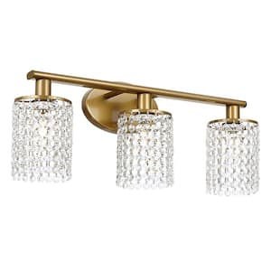 Gold 20.87 in. 3-Light Wall Sconce with Crystal Shade