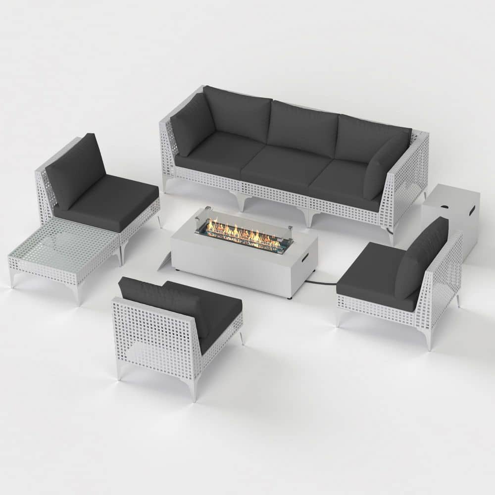 (9-Piece) Outdoor Patio Furniture Set Wicker Conversation Set with Fire Pit