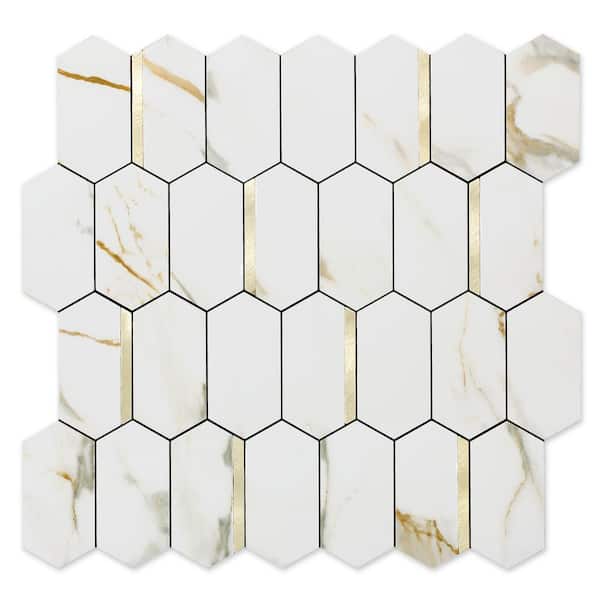 Yipscazo 12.2 in. W x 12.6 in. L Long Hexagon PVC Peel and Stick Backsplash Tile for Kitchen and Bathroom(10 sq. ft./10-Sheets)