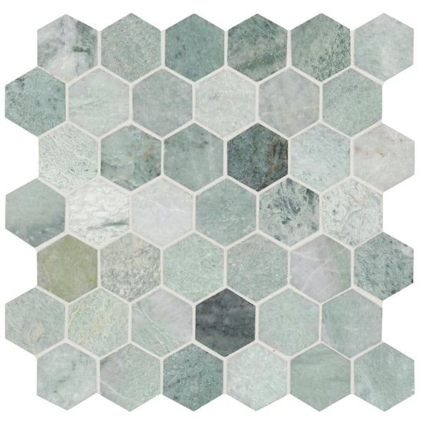 Icelandic Green Hexagon 12 in. x 12 in. Polished Marble Mesh-Mounted Floor and Wall Mosaic Tile (9.8 sq. ft./case)