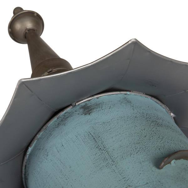 Aqua and Black Iron Freestanding Birdhouse with Flower Perch