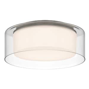 Denning 13 in. Brushed Nickel Smart Voice Controlled CCT and RGB Color Selectable LED Flush Mount Powered by Hubspace