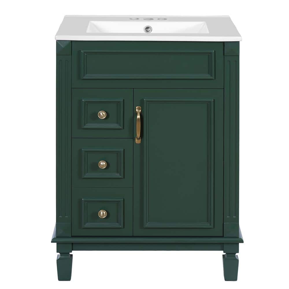 24 in. W Single Sink Freestanding Bath Vanity in Green with White Ceramic Top Unassembled price history on PriceWatchPro