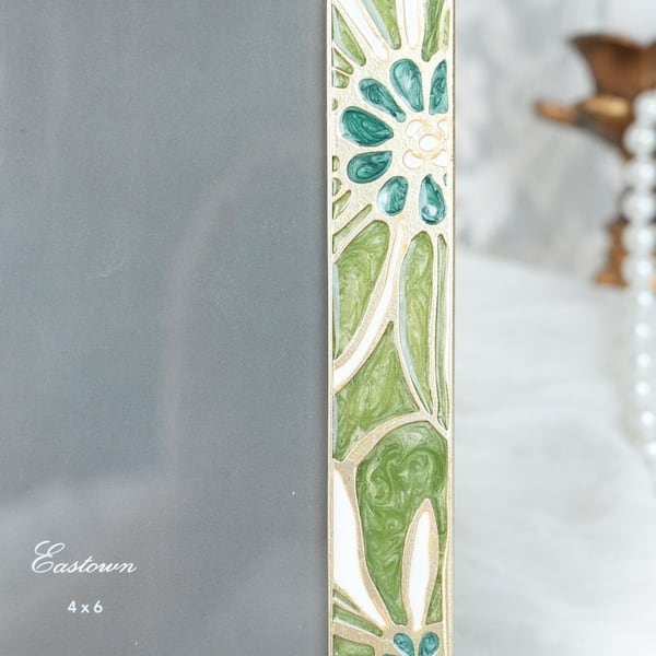 HOMZENE Flower 4 x 6 Matted Green White Enamel Picture Frame THD