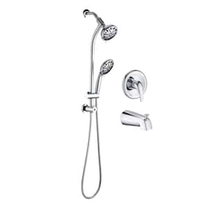 Single-Handle 7-Spray Settings Round Tub and Shower Faucet with Dual Shower Heads in Chrome (Valve Included)