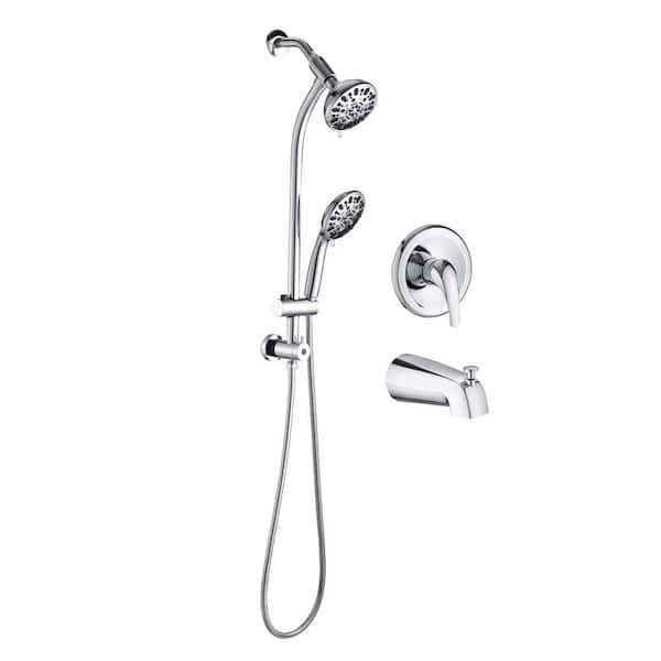 YASINU Single-Handle 7-Spray Settings Round Tub and Shower Faucet with Dual Shower Heads in Chrome (Valve Included)