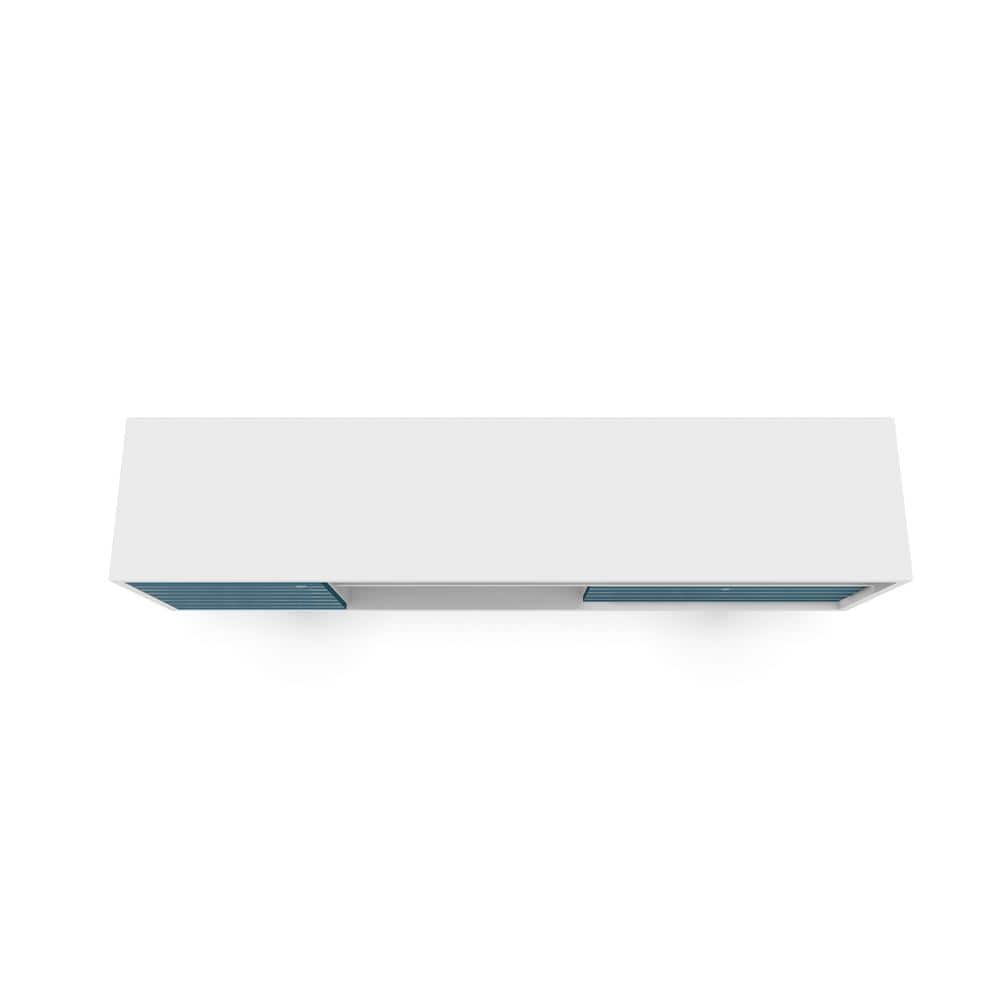 White and Aqua Blue Mid-Century Modern TV Stand with Cabinet