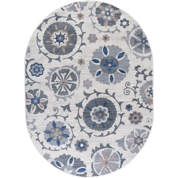 Tayse Rugs Madison Floral Cream 5 ft. x 8ft. Oval Indoor Area Rug