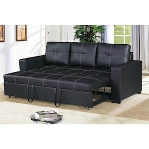 85 in. Square Arm 3-Seater Convertible Sofa in Black