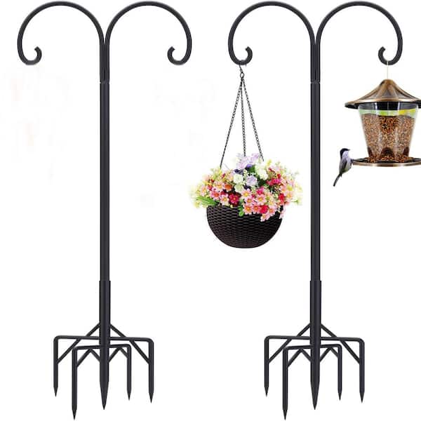 Unbranded Double Shepherds Hooks for Outdoor, 5 Base Prongs Adjustable Bird Feeder Stand