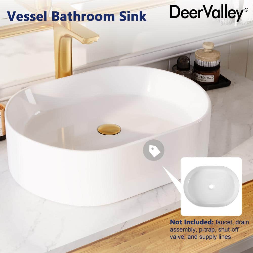 White Ceramic Rectangular Above-Counter Bathroom Vessel Sink