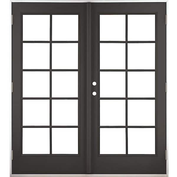 60 in. x 80 in. Black Right-Hand Outswing Fiberglass Full Lite LOE 10 Lite GBG Glass Hinged Patio Door