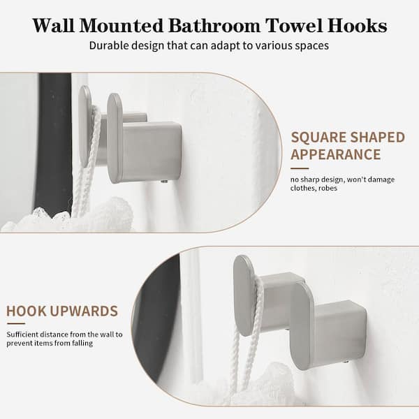 5-Piece Bath Hardware Set with Towel Bar Towel Hook Toilet Paper Holder in Brushed Nickel