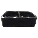 Atlanta Farmhouse Apron Front Granite Composite 33 in. 50/50 Double Bowl Kitchen Sink in Polished Black
