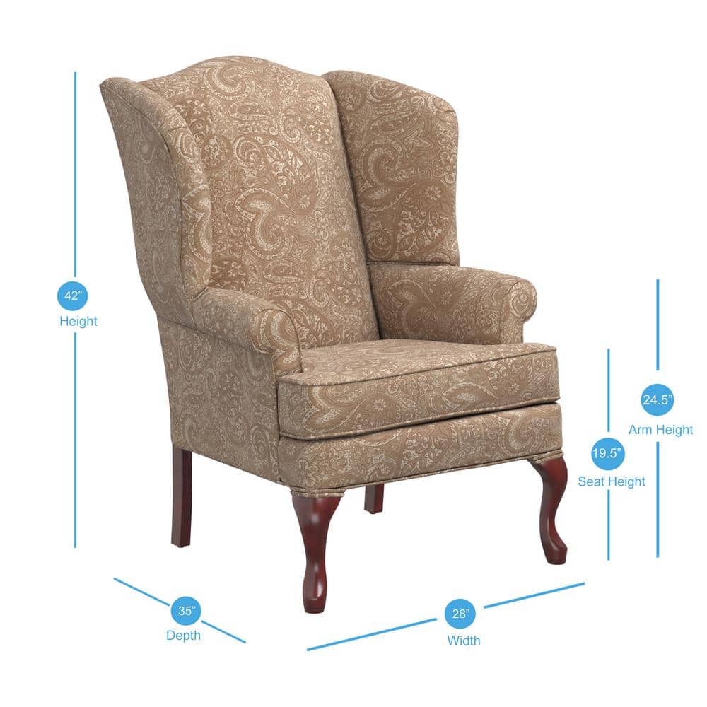 Paisley Cream Microfiber Handcrafted Wingback Accent Chair