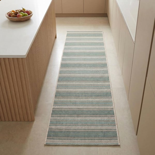 Monaco Marbella Blue Mist-Ivory 2 ft. x 12 ft. Indoor/Outdoor Runner Rug