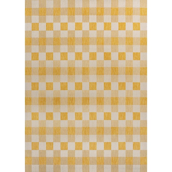Darcy Traditional Geometric Bold Gingham Yellow/Cream 3 ft. x 5 ft. Indoor/Outdoor Area Rug