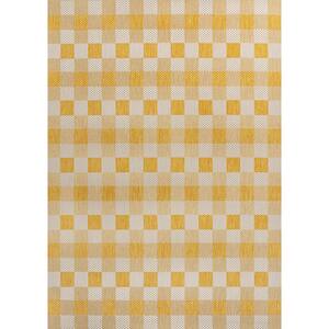 Darcy Traditional Geometric Bold Gingham Yellow/Cream 4 ft. x 6 ft. Indoor/Outdoor Area Rug