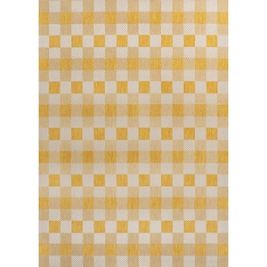 Darcy Traditional Geometric Bold Gingham Yellow/Cream 5 ft. x 8 ft. Indoor/Outdoor Area Rug