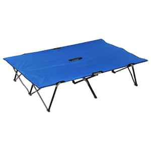 Portable Wide Folding Elevated Bed Camping Cot for Adults with Easy Carry Bag and Durable Fabric, Blue