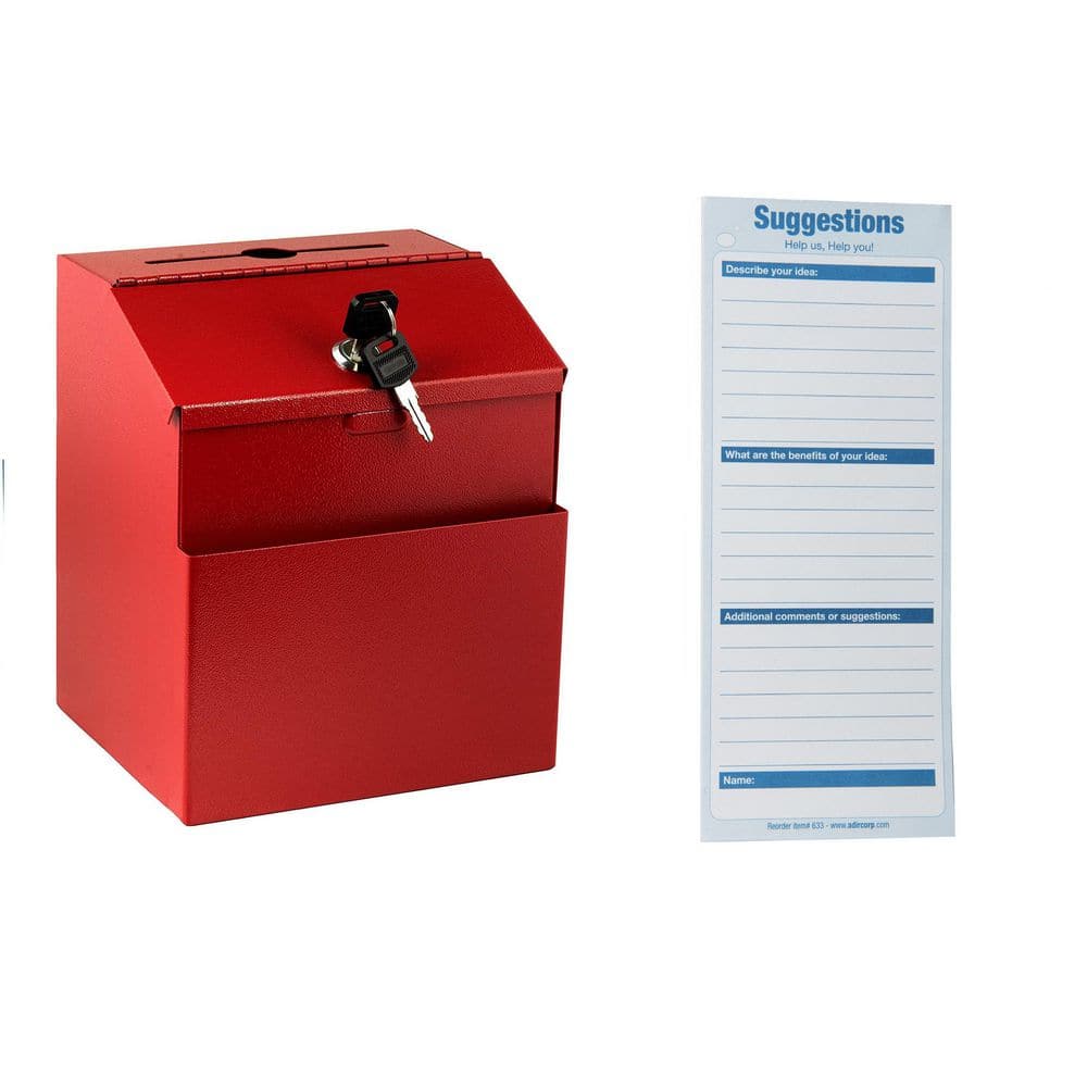 AdirOffice Wall Mountable Steel Locking Suggestion Box in Red with
