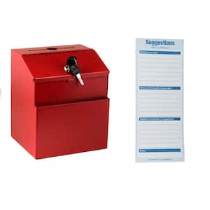Wall Mountable Steel Locking Suggestion Box in Red with Suggestion Cards