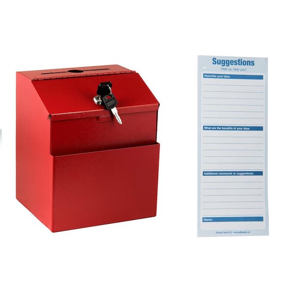 AdirOffice Wall Mountable Steel Locking Suggestion Box in Red with Suggestion Cards