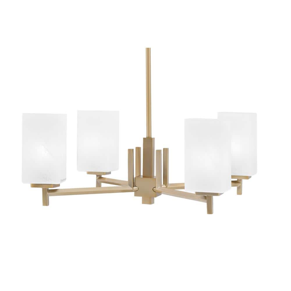 Bridgewater 19 in. 4-Light New Age Brass Chandelier with 3.5 in. Square Whi