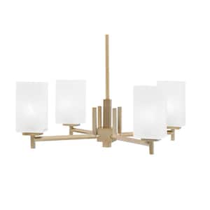 Bridgewater 19 in. 4-Light New Age Brass Chandelier with 3.5 in. Square White Marble Glass Shades, No Bulbs Included