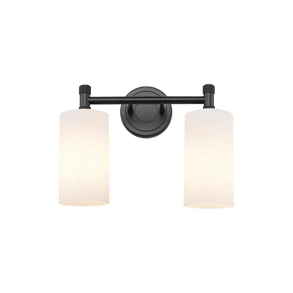 Crown Point 13.88 in. 2-Light Matte Black Vanity Light with Glass Shade price history on PriceWatchPro