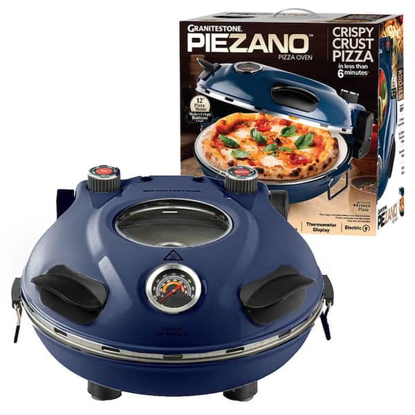 Piezano 12 in. Navy Portable Countertop Stone Bake Indoor Grill Electric Oven Pizza Maker