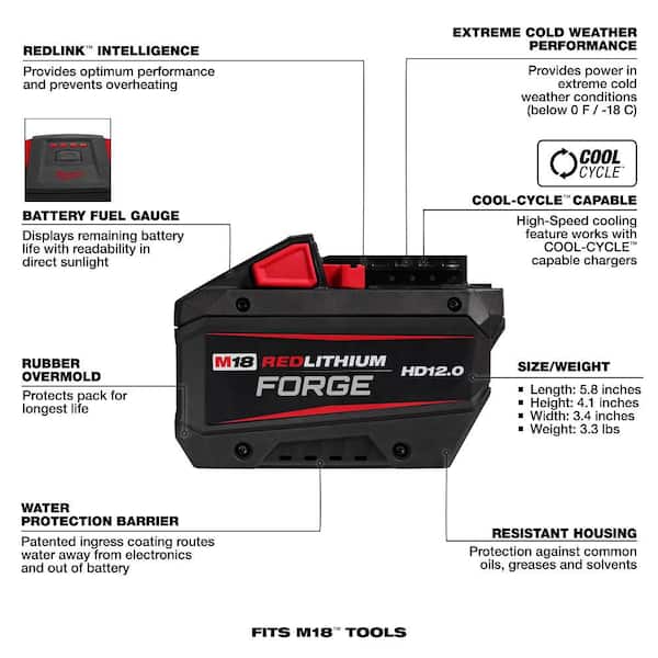 Milwaukee - M18 18V Lithium-Ion REDLITHIUM FORGE HD 12.0 Ah Battery Pack